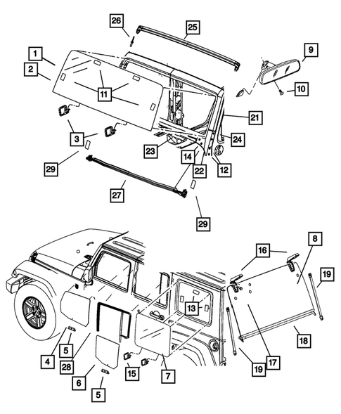 Glass and Interior Rear View Mirror for 2014 Jeep Wrangler #0