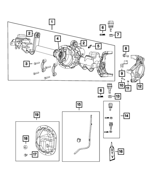 Front Axle;  Housing, Differential and Vent for 2015 Jeep Wrangler #1