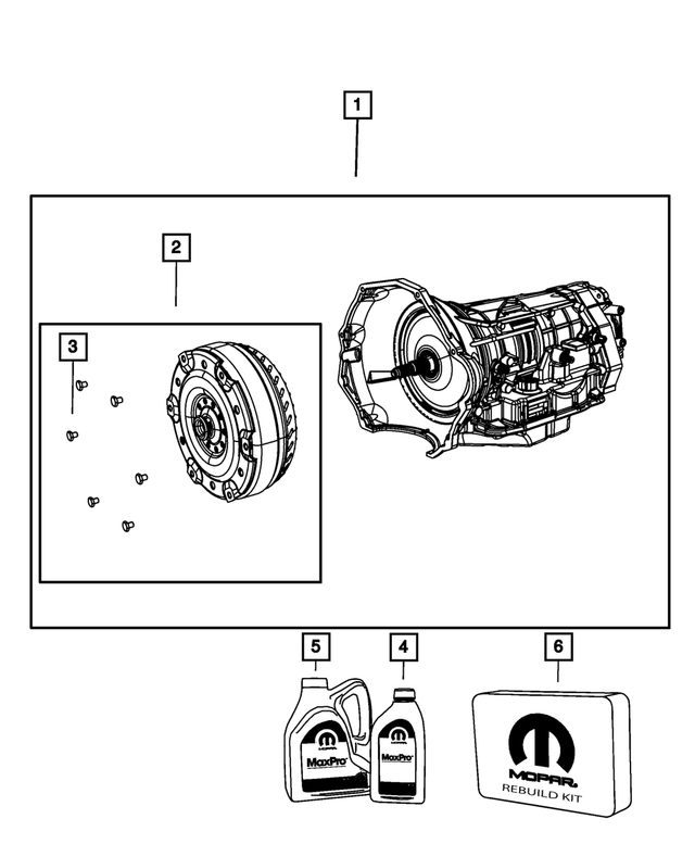 R8446842AB - 68RFE; 6-Speed; Automatic Transmission: With Torque Converter Transmission Kit, Remanufactured for Mopar Image