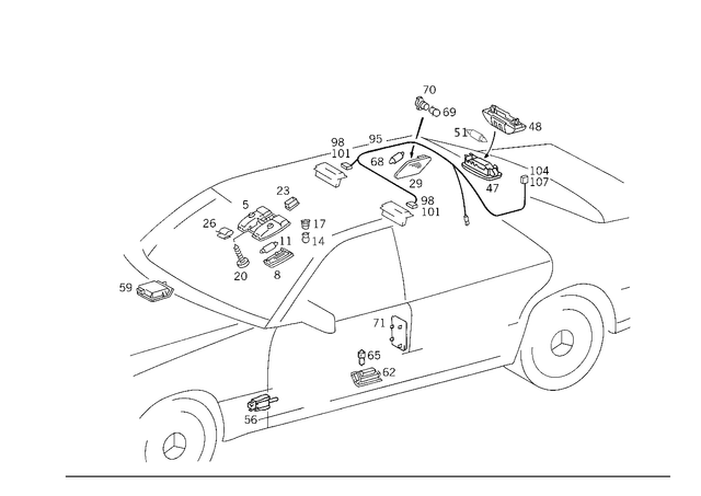 1408201601 - Electrical System: Interior Lamp for Mercedes-Benz: 300SD, 400SE, 400SEL, 500SEC, 500SEL, 600SEL, S420 Image image