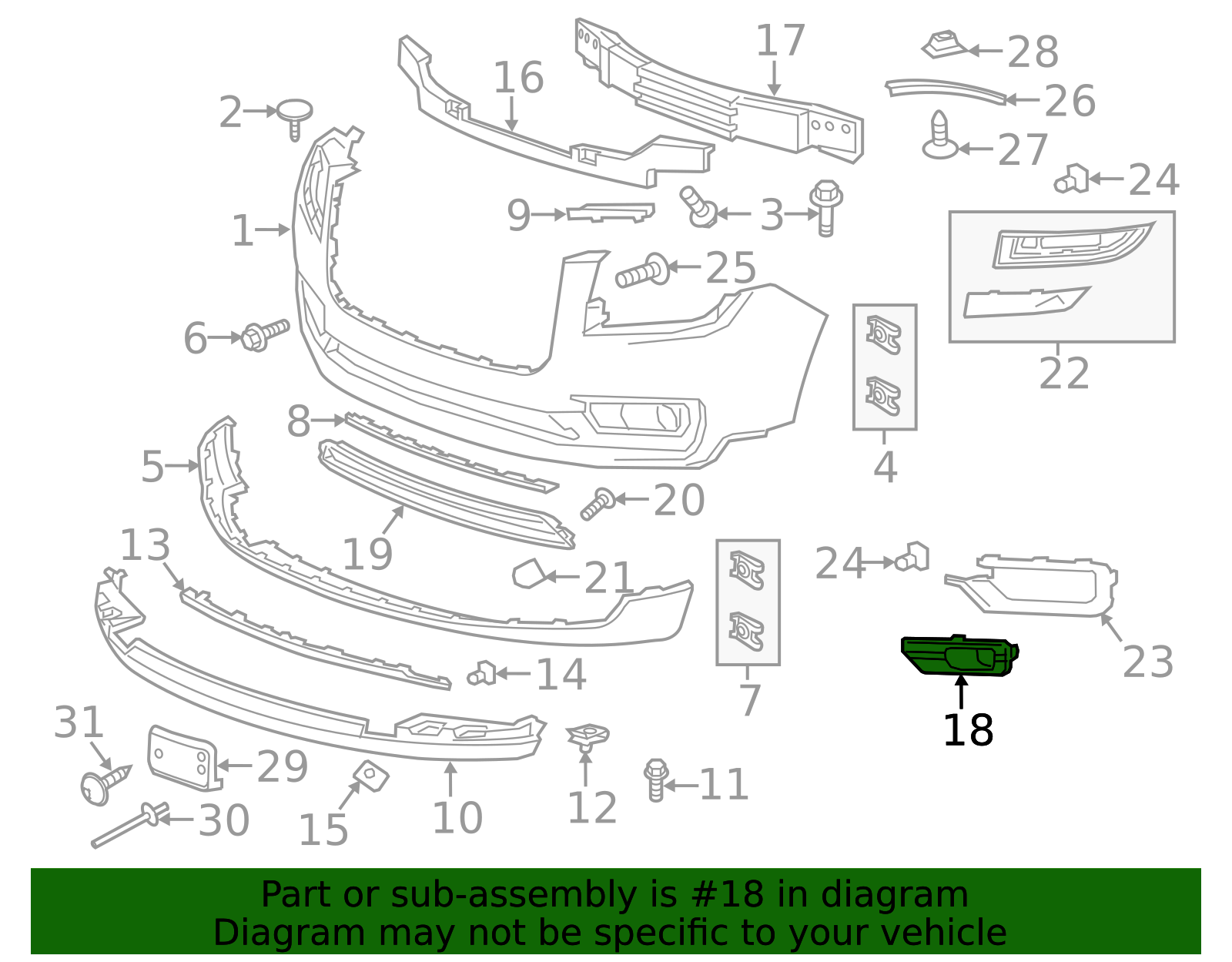 Left Driver Side Bumper Grille - 2013-2016 GMC Acadia
