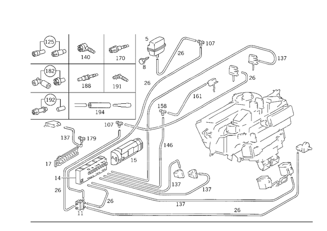 1298050019 - Vacuum System: Container for Mercedes-Benz: 300SD, 400SE, 400SEL, 500SEC, 500SEL, 600SEL, C220, E420, S420 Image image