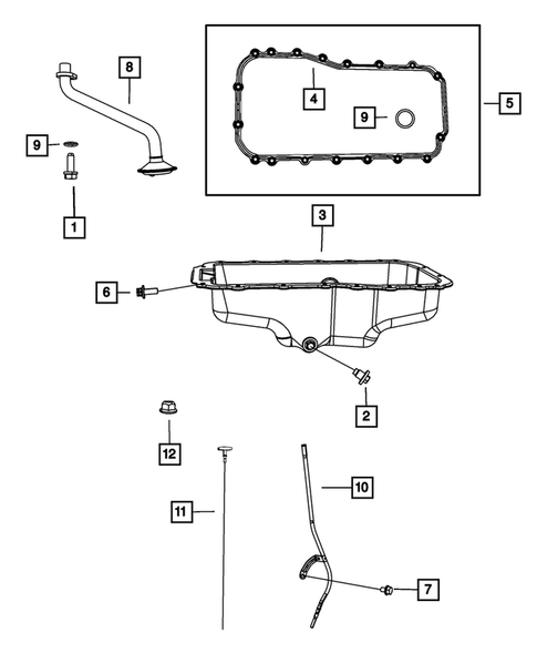 Engine Oiling, Oil Pan and Indicator (Dipstick) for 2008 Dodge Grand Caravan #0