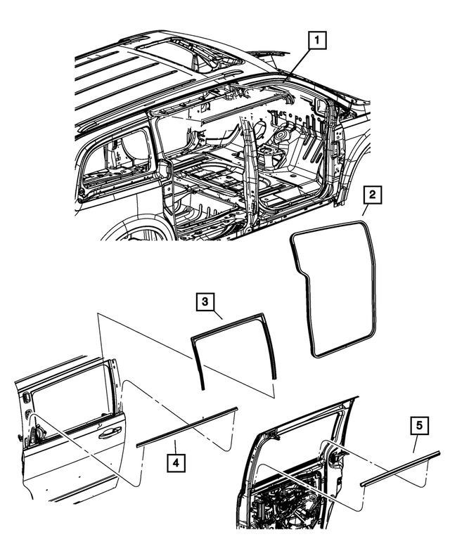 5020783AC - Doors, Door Mirrors and Related Parts: Rear Door Belt Inner Weatherstrip, Left for Mopar Image