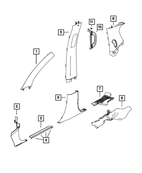 Panels-Moldings-Scuff Plates, Pillar, Cowl, 1/4 Panel Trim and Cargo Covers for 2014 Dodge Durango #1