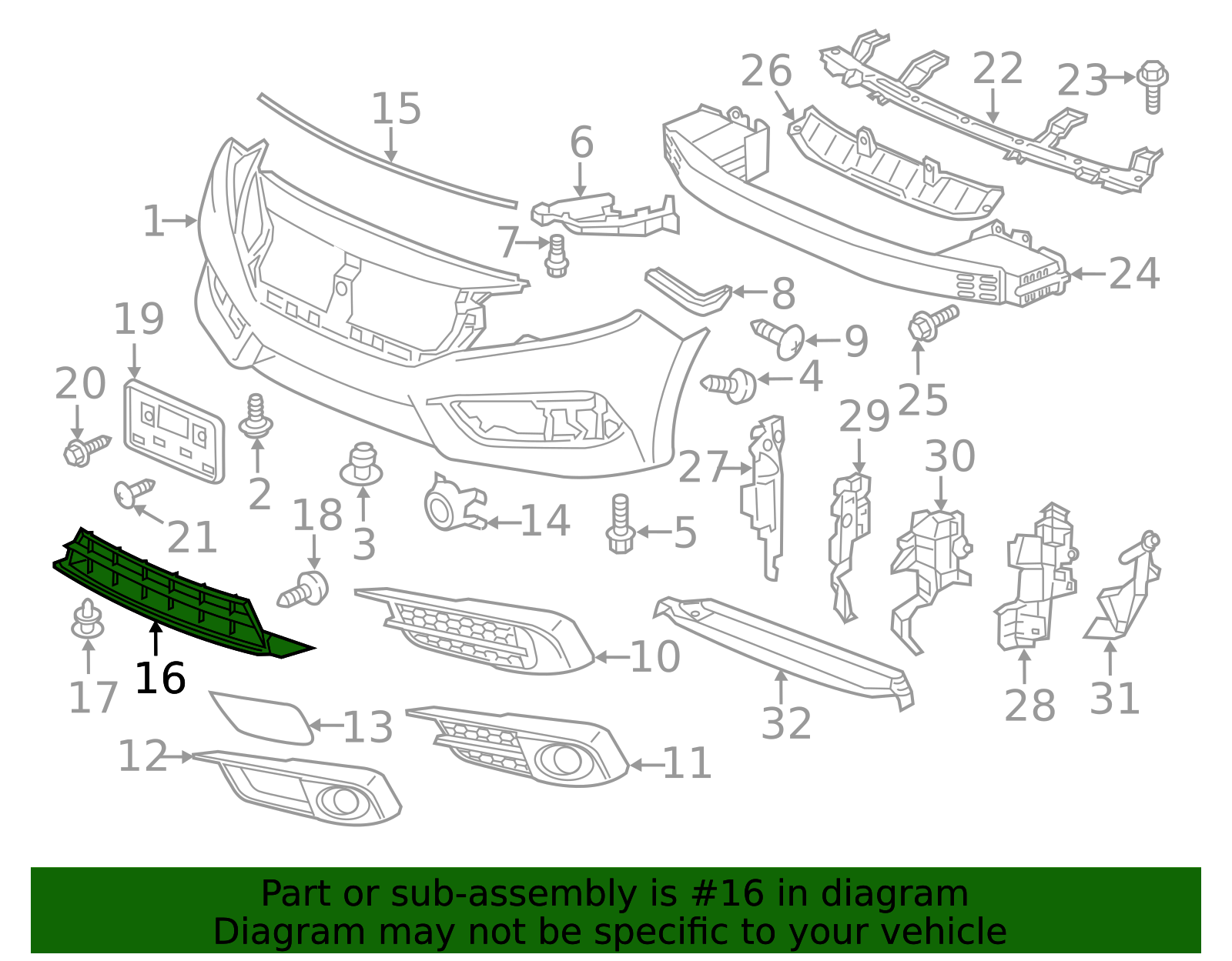 71102-TBA-A00 - Grille Front Bumper (Lower) - 2016-2019 Honda