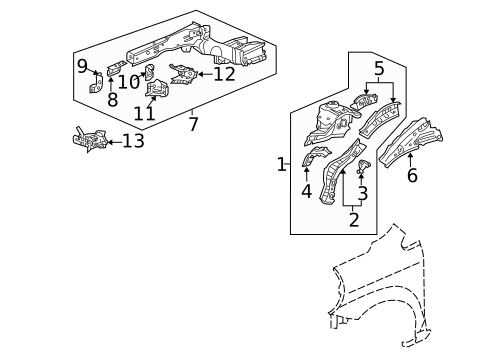Structural Components & Rails for 2011 Honda Fit #0