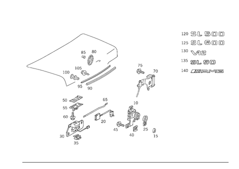 Rear Lid Latch-Type Lock, Rear Lid Attachment Parts for 1993 Mercedes-Benz 600SL #3