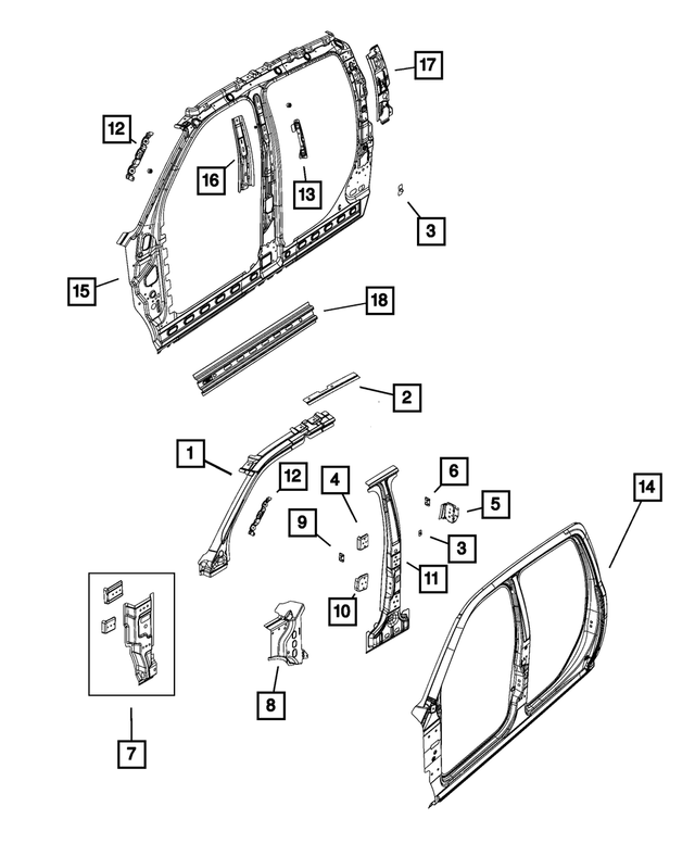 55372468AA - Body Sheet Metal Except Doors: Roof Rail Reinforcement, Right for Mopar Image