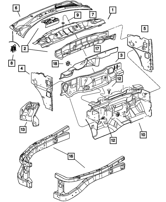 55362456AC - Body Sheet Metal Except Doors: Plenum Panel for Mopar Image