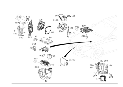 Control Units, Fuse Boxes and Relays in Engine Compartment for 1997 Mercedes-Benz S600 #0
