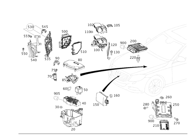 2225400224 - Electrical Equipment and Instruments: Equipment Compartment for Mercedes-Benz: Maybach S550, Maybach S560, Maybach S600, Maybach S650, S450, S550, S550e, S560, S600, S63 AMG, S65 AMG Image image