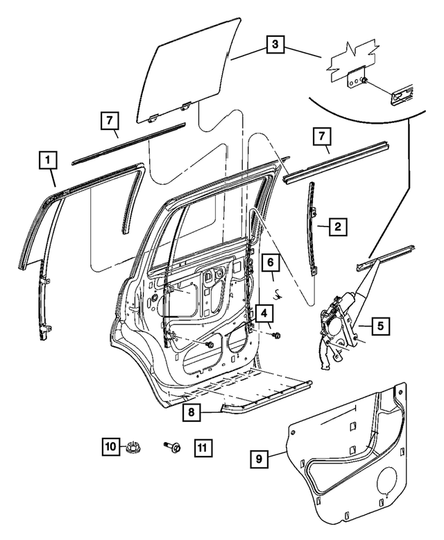55364075AL - Doors and Related Parts: Rear Door Glass, Left for Mopar Image