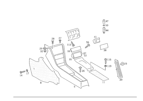 Housing with Tray, Ashtray, and Top Covering for 1988 Mercedes-Benz 260E #1
