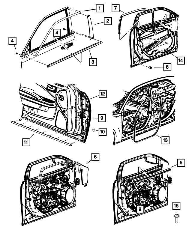 68039964AE - Doors, Door Mirrors and Related Parts: Front Door Belt Inner Weatherstrip, Right for Mopar Image