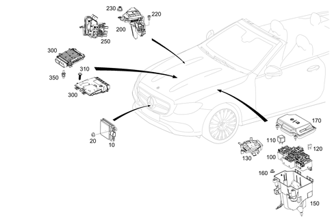 Control Units, Fuse Boxes and Relays in Engine Compartment for 2022 Mercedes-Benz E53 AMG #0