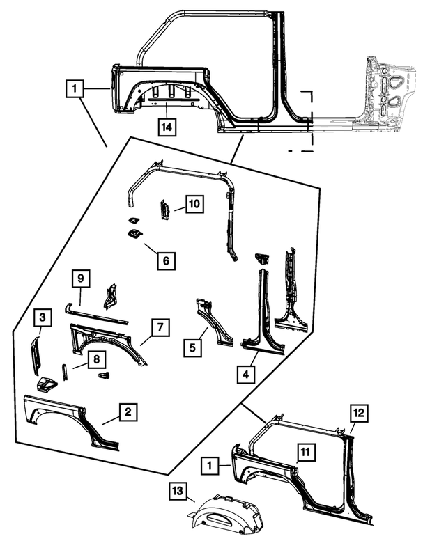68002324AI - Body Sheet Metal Except Doors: Body Side Aperture Rear Panel Package, Right for Mopar Image