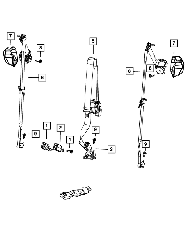 6JW86DX9AA - Restraints: 2nd Rear Outer Seat Belt, Right for Mopar Image