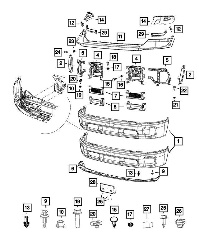 « 68055092AA – Frame, Bumper and Fascia : Clavette à Tête Hexagonale à Embase Boulon pour Mopar Image »