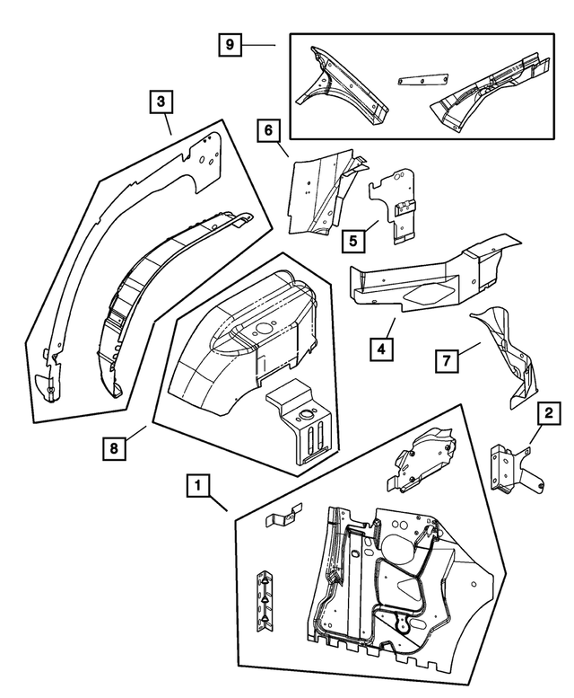 4878707AJ - Body Sheet Metal Except Doors: Quarter Inner Panel, Left for Mopar Image