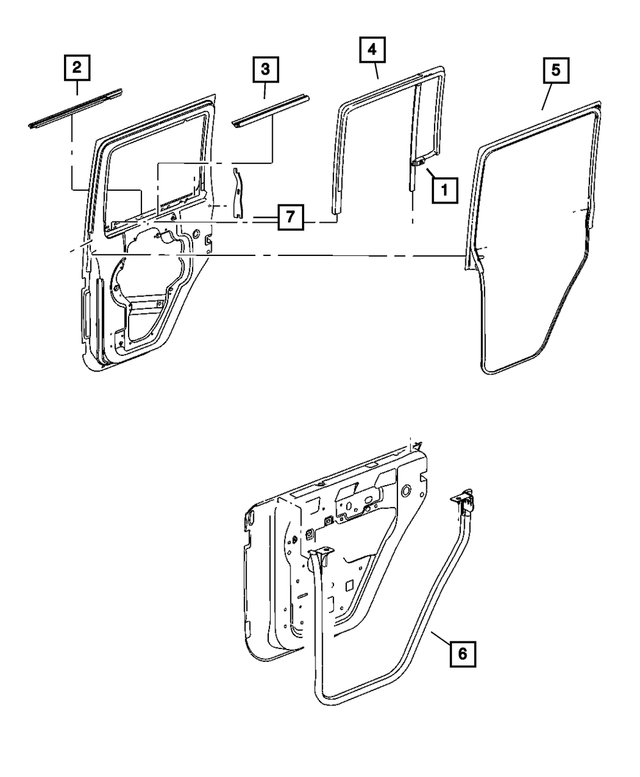 55395710AB - Doors, Door Mirrors and Related Parts: Door Belt Inner Weatherstrip, Right for Mopar Image