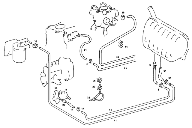 2014762226 - Fuel System: Hose for Mercedes-Benz: 190, 190D, 190E, 200D, 400SE, 400SEL, 500SEL, 600SEL, 600SL, S420 Image image