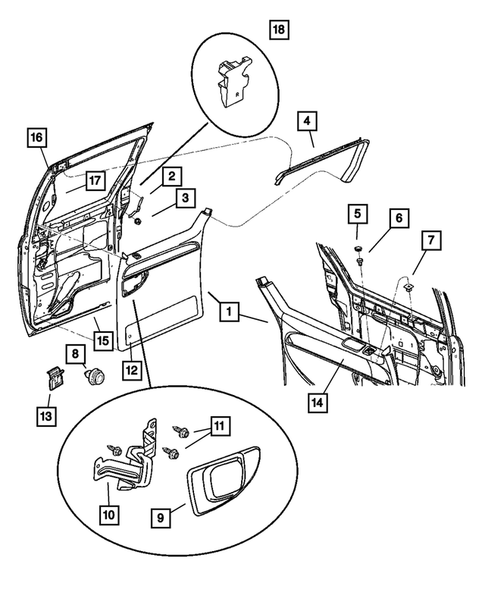 Door Trim Panels, Front and Sliding for 2006 Dodge Caravan #0