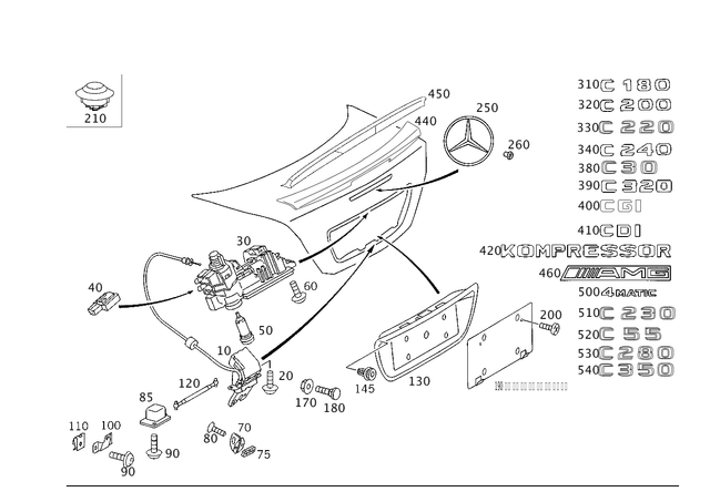 949840800 - Trunk Lid: Screw for Mercedes-Benz: 180C, C230, C240, C280, C32 AMG, C320, C350, C55 AMG, CLK320, CLK350, CLK500, CLK55 AMG, CLK550, CLK63 AMG, CLS500, CLS55 AMG, CLS550, CLS63 AMG, E320, E500, E55 AMG, S450, S500, S550e, S63 AMG, S63 AMG E Performance, S65 AMG, SL500, SL55 AMG, SL550, SL600, SL63 AMG, SL65 AMG, SLK280, SLK300 Image image