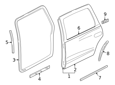 Exterior Trim - Rear Door for 2003 Dodge Durango #0