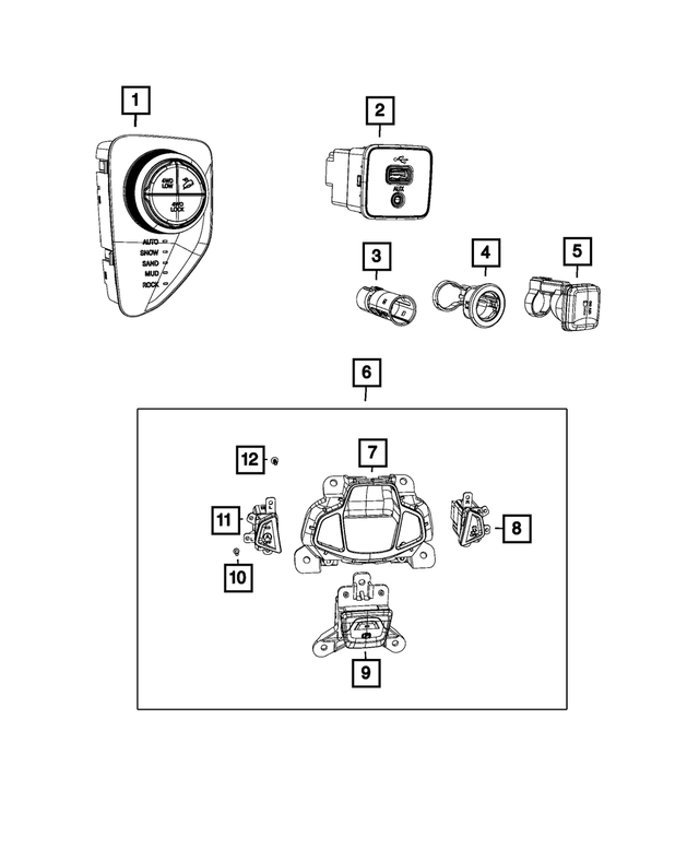 6MF43LXHAA - Electrical: Console Switch for Mopar Image