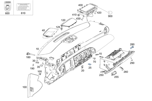 Instrument Panel and Gloves Compartment Box with Passenger Air Bag for 2022 Mercedes-Benz A 220 #0