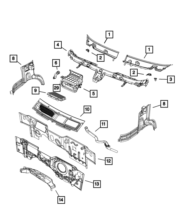 68134625AA - Body Sheet Metal Except Doors: Cowl Grille Cover, Left for Mopar Image