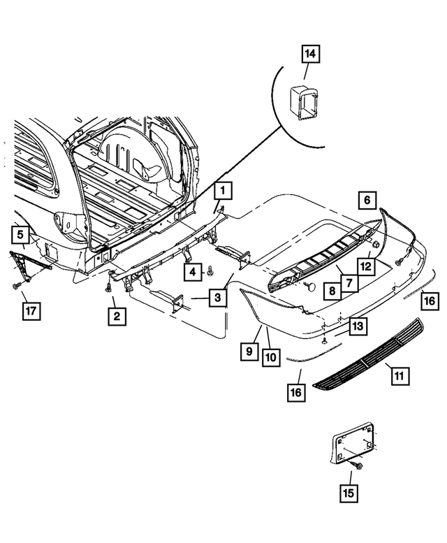 5113006AB - Frames and Bumpers: Rear Fascia Support for Mopar Image