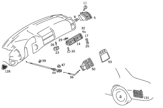 1408310346 - Heating and Ventilation: Rear Duct for Mercedes-Benz: 300SD, 400SE, 400SEL, 500SEC, 500SEL, 600SEL, S420 Image image