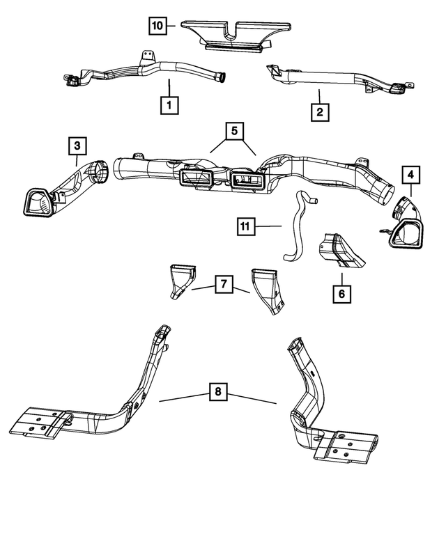 5058253AA - Air Conditioners and Heaters: Demister Duct, Left for Mopar Image