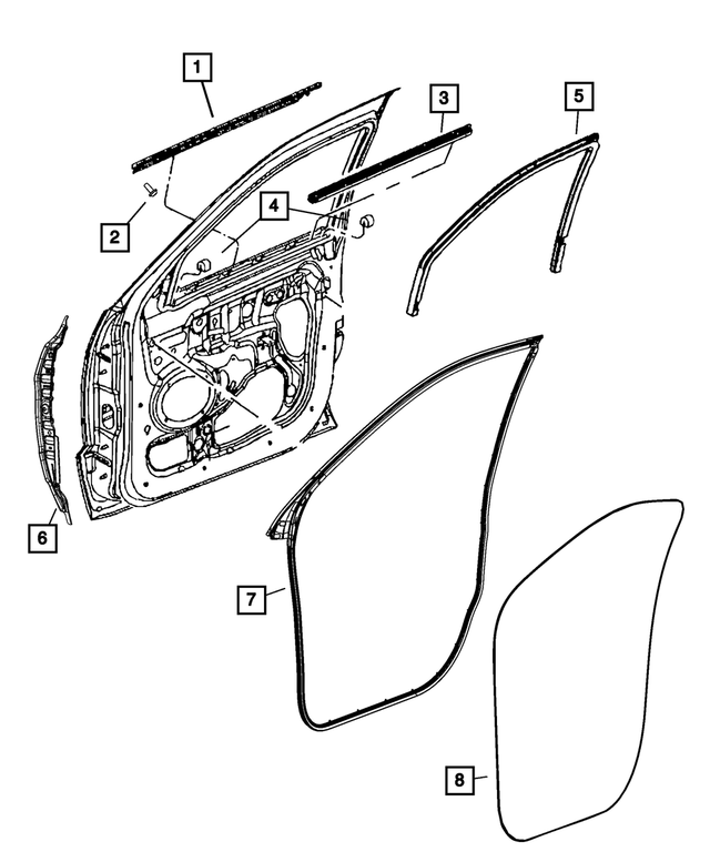 55399209AB - Doors, Door Mirrors and Related Parts: Front Door Belt Inner Weatherstrip, Left for Mopar Image image