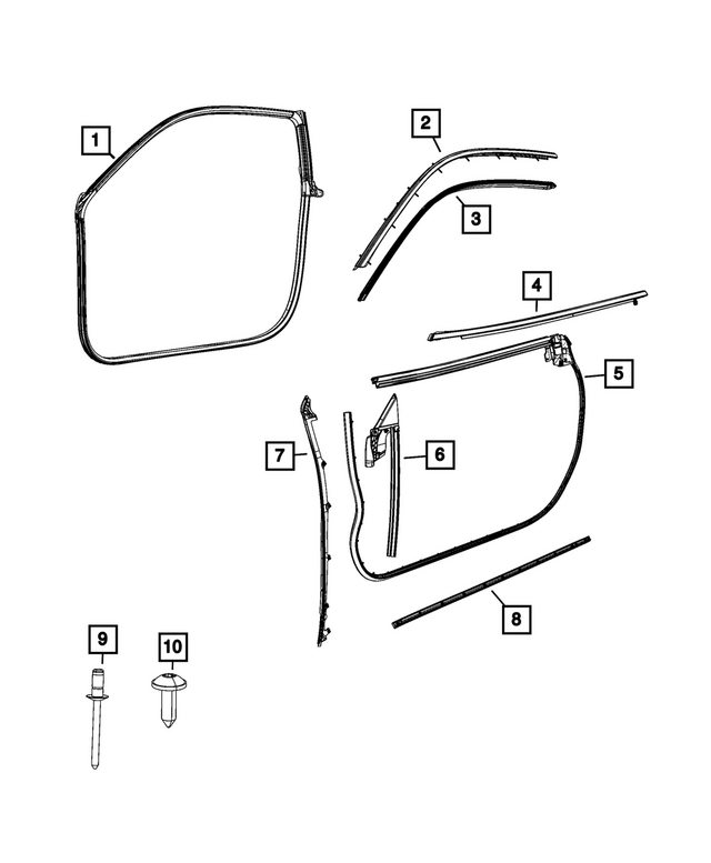 68591419AG - : Front Door Belt Outer Weatherstrip, Left for Mopar Image