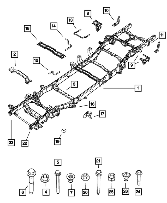 68281901AG - Frame, Bumper and Fascia: Chassis Frame Assembly for Mopar Image