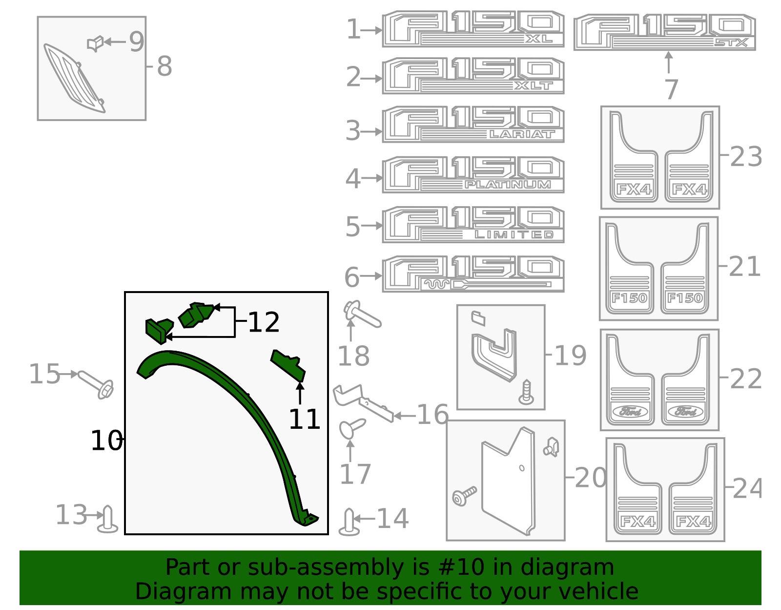 パーツ Maasa Archi JL3Z-16038-AA - Wheel Opening Molding - 2018-2020 Ford F-150