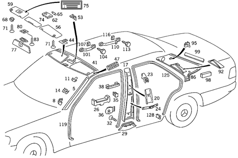 Roof Attachment Parts, Door Edge Guard Sections, Panelling for 1988 Mercedes-Benz 260E #0