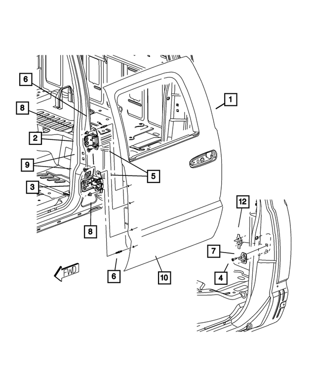 55359450AD - Doors, Door Mirrors and Related Parts: Rear Door, Right for Mopar Image
