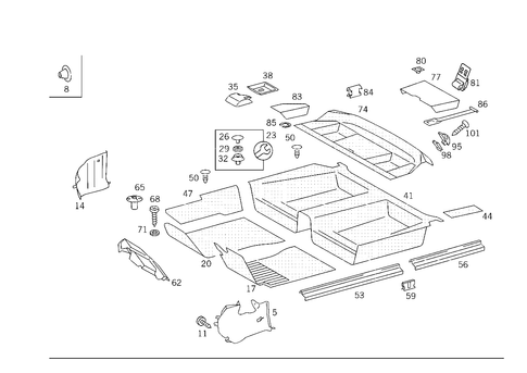 Front Panel Pillar Panelling, Lining on Floor and Hat Tray for 1992 Mercedes-Benz 400E #0