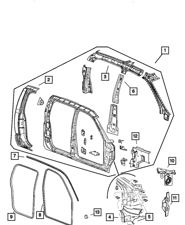 5142317AB - Body Sheet Metal Except Doors: Body Side Aperture Panel, Left for Mopar Image