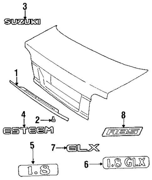 Exterior Trim - Trunk for 2001 Suzuki Esteem #0