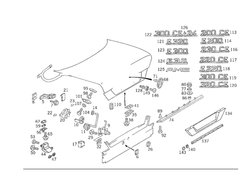 Rear Lid Latch-Type Lock, Rear Lid Attachment Parts for 1990 Mercedes-Benz 300CE #0