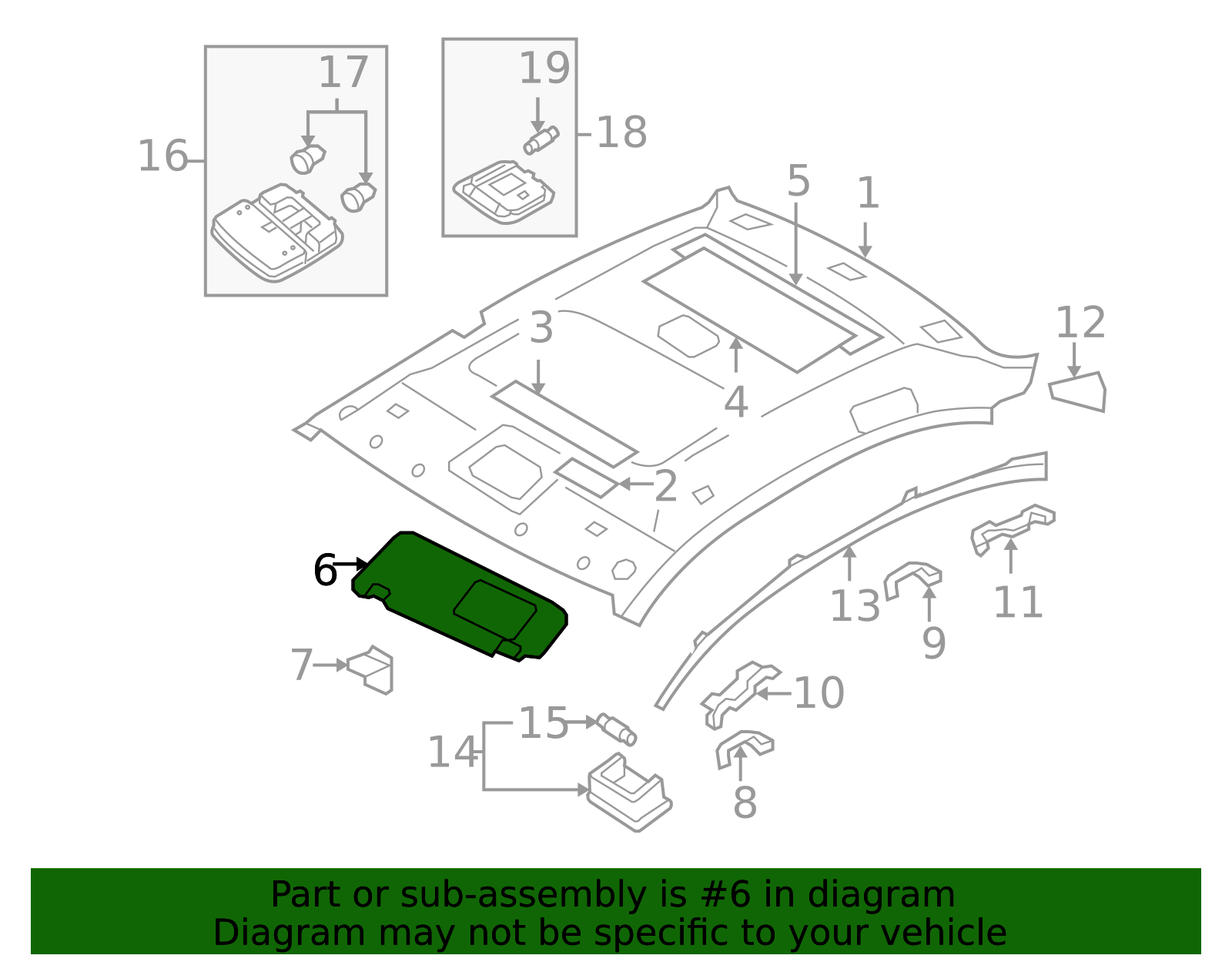 Driver Left Gray CarSunVisor w/ Mirror and Light for Hyundai