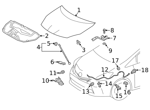 Hood & Components for 2016 Toyota Prius V #0