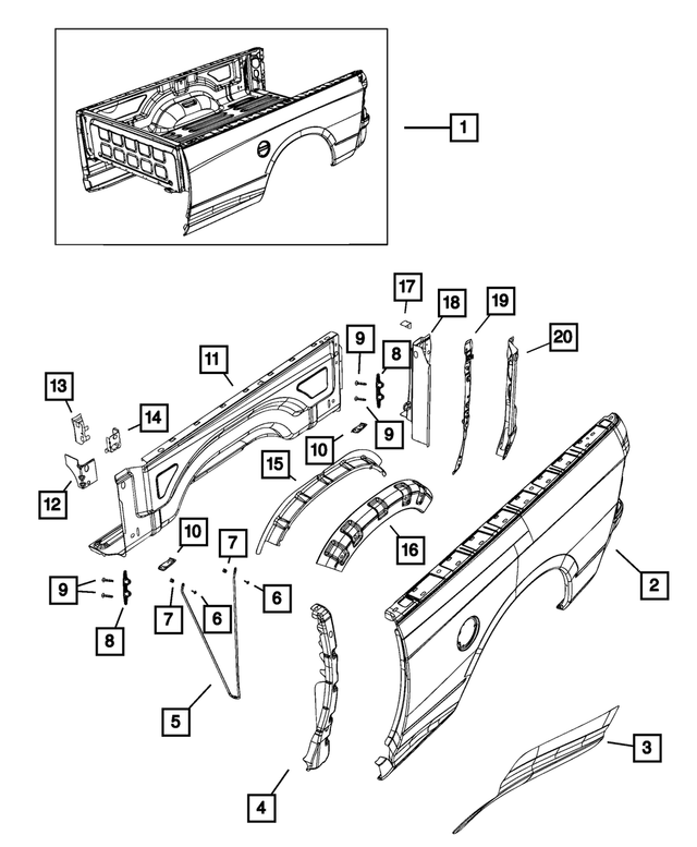 68365022AA - Body Sheet Metal Except Doors: Box Side Outer Panel, Right for Mopar Image