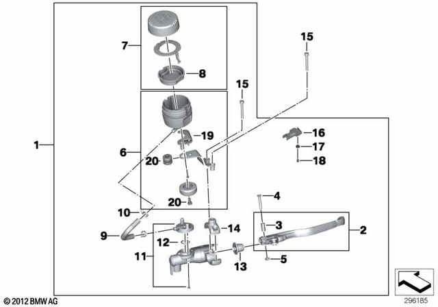 32727727050 - Steering: Handbrake Assembly, Smoked Glass - D=15 for BMW-Motorrad Image