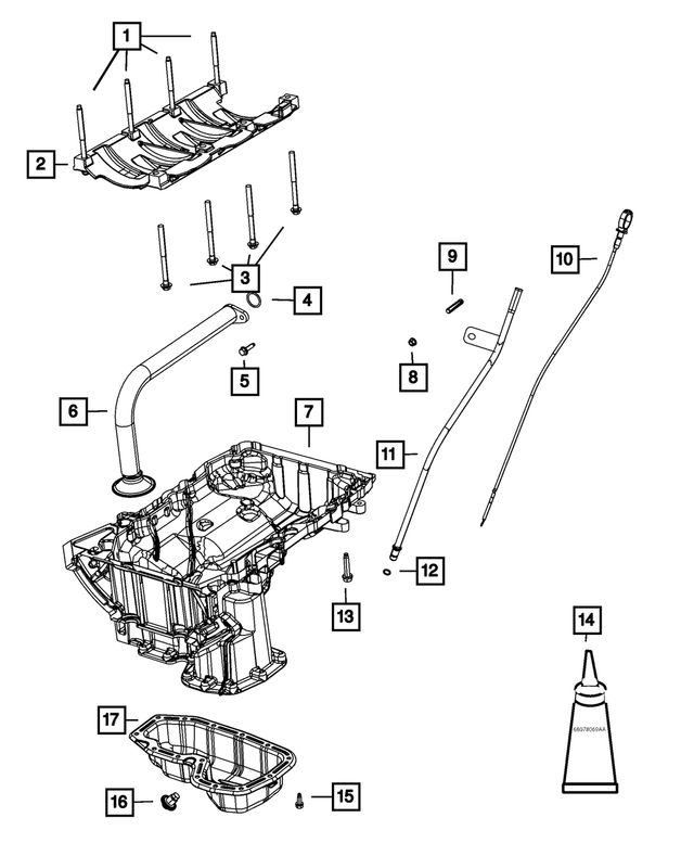 6509507AA - Engine: Double Ended Stud for Chrysler: 200, 300, Town &amp; Country | Dodge: Avenger, Challenger, Charger, Durango, Grand Caravan, Journey | Jeep: Cherokee, Gladiator, Grand Cherokee, Grand Cherokee L, Grand Cherokee WK, Wrangler, Wrangler JK | Ram: 1500, 1500 Classic, C/V, ProMaster 1500, ProMaster 2500, ProMaster 3500 Image